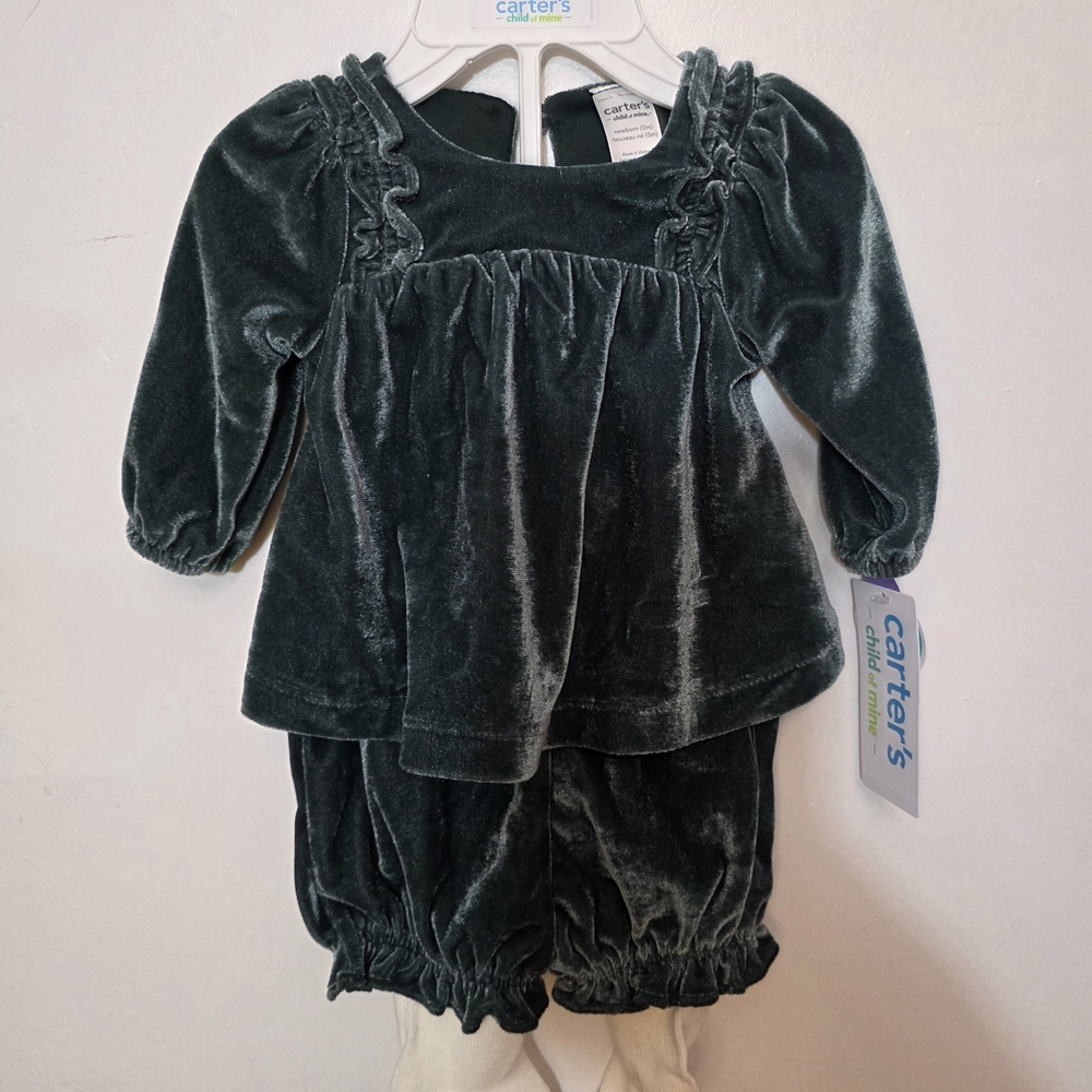 Carter's Child Of Mine: Newborn 3Pcs Set Green Velvet Baby Outfit New